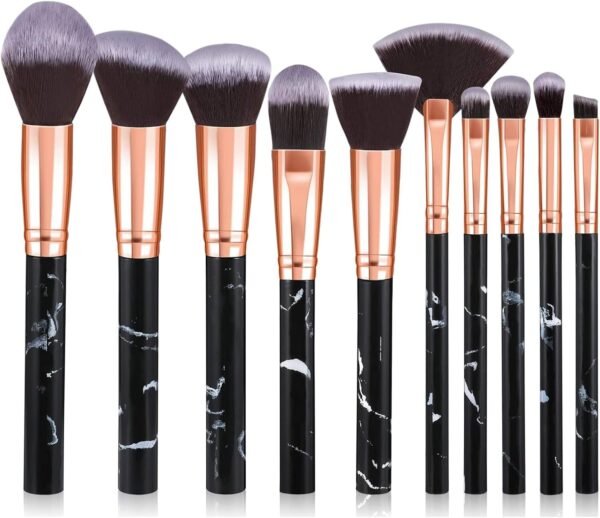 Pinceaux Maquillages 10 PCS Set, Noir et or Pinceaux Maquillages Professionnel pour Fond De Teint, Blush, fard à Paupières Poils Synthetiques Premium Doux et Sans Cruauté