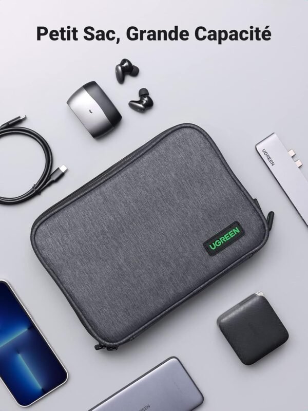 UGREEN Sac Rangement Câble Électronique de Voyage Multifonctionnel Sacoche Protection Antichoc, 2 Couches, pour Tablette Chargeur Adaptateur Disque Dur Externe USB Écouteur – Image 3