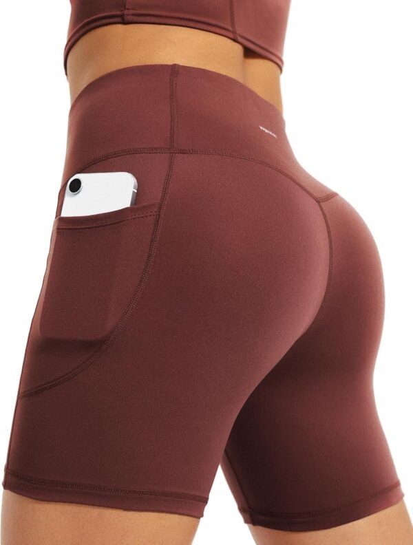 Yogaration Short de Sport Femme Taille Haute, Short Running avec Poches, Legging Court Push up sans Couture, Shorts de Sport Anti Frottement Opaque Pilates Fitness Gym