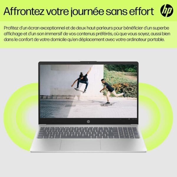 HP 15-fd0004sf Ordinateur Portable 15,6" FHD, PC Portable (Intel Core i3-N305, RAM 8 Go, SSD 512 Go, Intel UHD Graphics, Windows 11), Laptop Argent, Clavier AZERTY – Image 8