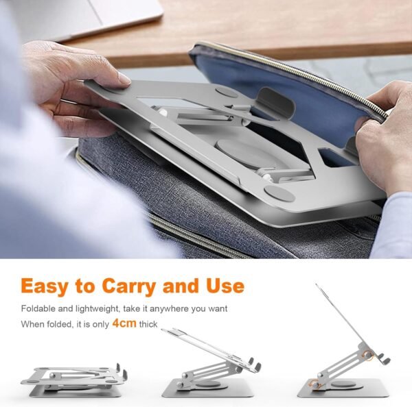 GRIFEMA Support Ordinateur Portable, Support PC Portable Rotatif à 360°, Réglable en Hauteur, Pliable Laptop Stand Compatible avec MacBook Air/Pro, Dell, HP (11-17") GB1050-1 - Argenté – Image 6