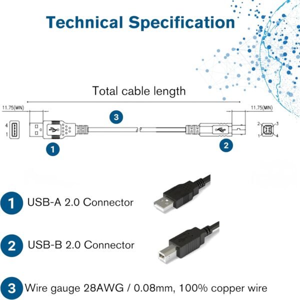 C2G Câble d'imprimante USB 2.0 A vers B Compatible avec imprimantes et scanners de HP, Epson, Brother, Samsung, Cannon et Tous Les Autres appareils USB A/B Noir 3 m – Image 4