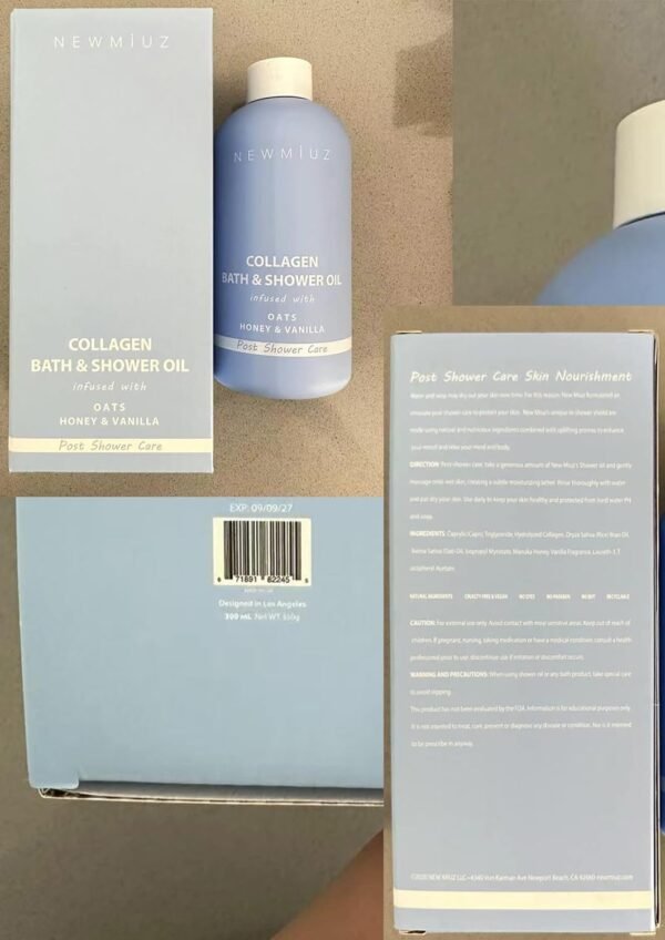 Huile de Douche au Collagène - Soin Naturel Après la Douche Pour la Peau Sèche Nettoyage & Adoucissement Lotion Hydratante Corps & Jambes Non Grasse Avoine Miel Vanille Spa Cadeau de Soins Personnels – Image 9