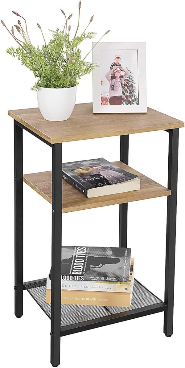 VASAGLE, Table de Chevet à 3 étages, Structure résistante en Acier, Salon, Chambre à Coucher, Assemblage Simple, Marron Miel et Noir, allié, 34 x 29 x 58 cm – Image 8