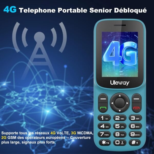 Uleway 4G Telephone Portable Senior Débloqué, Double SIM Téléphone Portable Personnes âgées | Téléphone Portable Compact Facile à Utiliser avec 1.8" LCD Écran | Haut Volume | USB C | Utiliser Nano SIM – Image 3