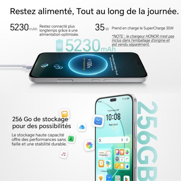 HONOR 400 Lite 5G Smartphone,8GB RAM 256GB Memoria Dual SIM NFC, 5230 mAh,108MP avec Bouton AI Téléphone Android 15, 6.7 Pouce AMOLED Eye-Care Display, IP64&SGS, Velvet Grey – Image 5