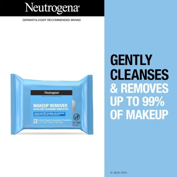 Neutrogena Makeup Remover Cleansing Towelette Singles, Daily Face Wipes To Remove Dirt, Oil, Makeup & Waterproof Mascara, Individually Wrapped, 20 Count – Image 2