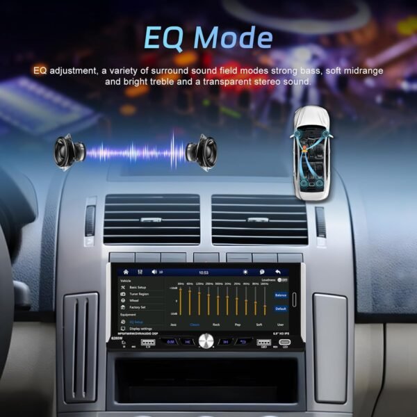 Hikity 1 Din Autoradio Wireless Carplay Android Auto Écran Tactile 6,9 Pouces Bluetooth Mains Libres Radio Voiture Single DIN avec Lien Miroir SWC FM EQ USB/AUX/Type-C, Caméra – Image 8