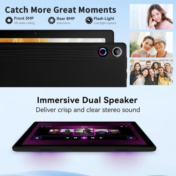 Android 14 Tablette 10 Pouces 10Go RAM + 64Go ROM (1To Extensible) Octa-Core GMS 1280*800 IPS HD Touchscreen Tablette Tactile BT 5.4 WiFi 6 Widevine L1 5000mAh Tablettes PC Dynamic Halo (Noir) – Image 8