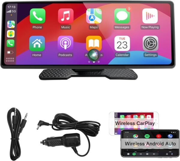 Écran de Voiture Carplay et Android Auto sans Fil - Radio Portable de 9,3 Pouces avec Ecran Tactile, Mirror Link - Carplay Écran pour Voiture avec Contrôle D'assistance Vocale