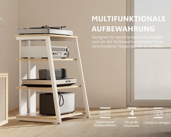 FITUEYES Meuble HiFi à 4 Etagères en Bois et Acier Support pour Platine Vinyle Meuble Audio/Vidéo Capacité de Charge Max. 50KG Structure Solide – Image 4