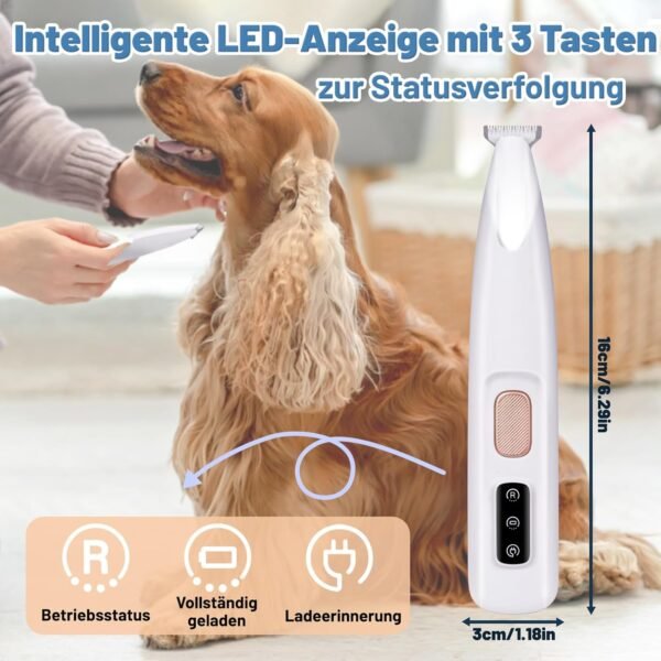 Tondeuse patte chien entre coussinets, Rasoir rechargeable étanche pour animaux de compagnie avec lumière LED, Tondeuse de toilettage à faible bruit, pour chien Chat et Autres Animaux. – Image 4