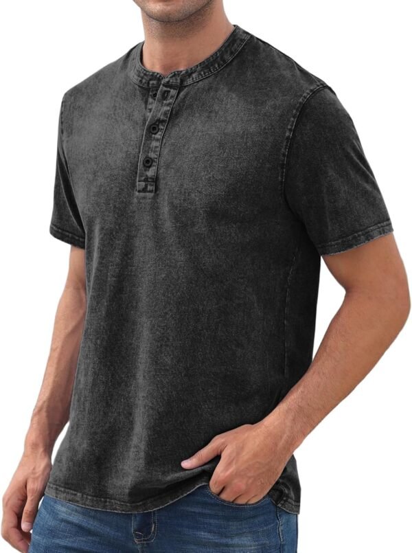 NITAGUT Henley T-shirt en coton pour homme - Coupe ajustée - Manches courtes - Vintage - Distressed Tee Shirts - S-XXL – Image 3