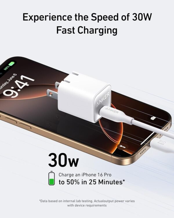 Chargeur USB C GaN 30 W, Chargeur 511 (Nano 3), Chargeur Rapide Pliable PIQ 3.0, Nano 3 pour Galaxy, iPad (câble Non Inclus) – Blanc Aurore – Image 3