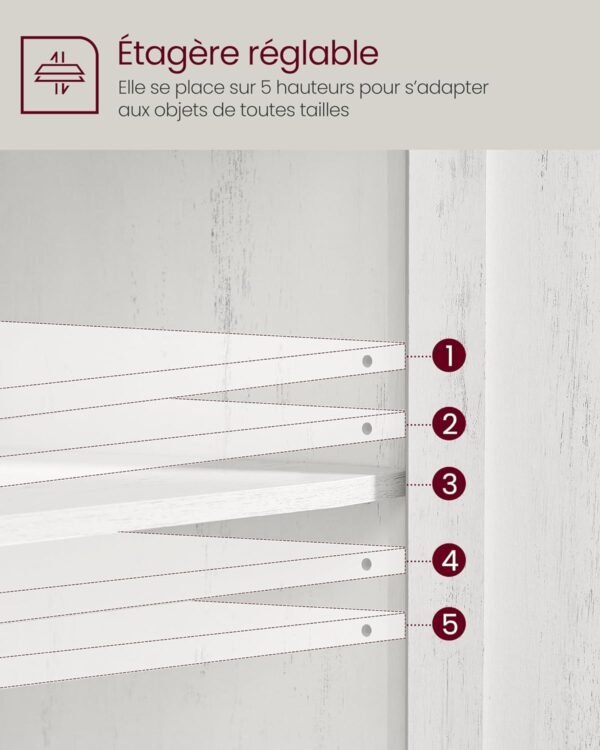 VASAGLE Buffet, Meuble de Rangement avec Tiroir, Meuble de Cuisine, avec Portes, Étagère Réglable, Style Campagne, pour Salon, 40 x 80 x 80 cm, Blanc Rustique et Marron Miel BBK341W01 – Image 7