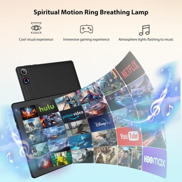 Android 14 Tablette 10 Pouces 10Go RAM + 64Go ROM (1To Extensible) Octa-Core GMS 1280*800 IPS HD Touchscreen Tablette Tactile BT 5.4 WiFi 6 Widevine L1 5000mAh Tablettes PC Dynamic Halo (Noir) – Image 9