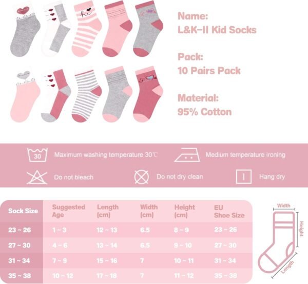 L&K-II 10/12 chaussettes enfants filles avec de jolis motifs Chaussettes Sneaker Chaussettes enfants en coton multicolore 2848VA – Image 7
