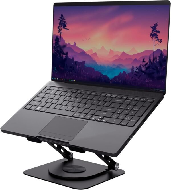 Trust Zeff Support Ordinateur Portable 16 Pouces Ergonomique, Angle de Rotation de 360°, Support PC Portable Pliable en Métal, Hauteur Réglable, Rehausseur PC Portable Dell HP Macbook, Noir