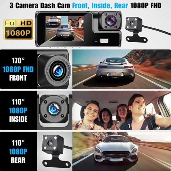 Caméra de Tableau de Bord | Caméra Embarquée Double Vue Pour Véhicule | Système Vidéo Intelligent 1080P 3 Canaux avec Objectif et Accessoires pour Moniteur Auto Camion et Voiture, Utilisation en Condu – Image 8