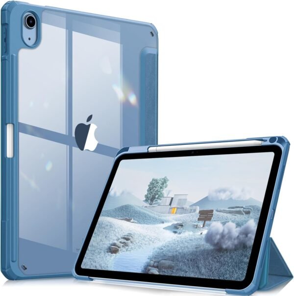 FINTIE Coque pour iPad (A16) 11ème Génération 11 Pouces 2025, iPad 10ème Génération 10.9 Pouces 2022 - [Rangement de Stylet] Coque Transparente Claire, Housse Bord Antichoc, Bleu Océan