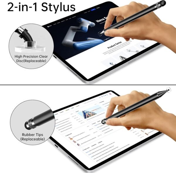 Stylet pour écrans tactiles, 2 en 1 haute sensibilité et haute précision pour iPad/iPhone/tablette Android, compatible avec tous les écrans tactiles (noir/blanc/or rose/bleu/argent) – Image 3