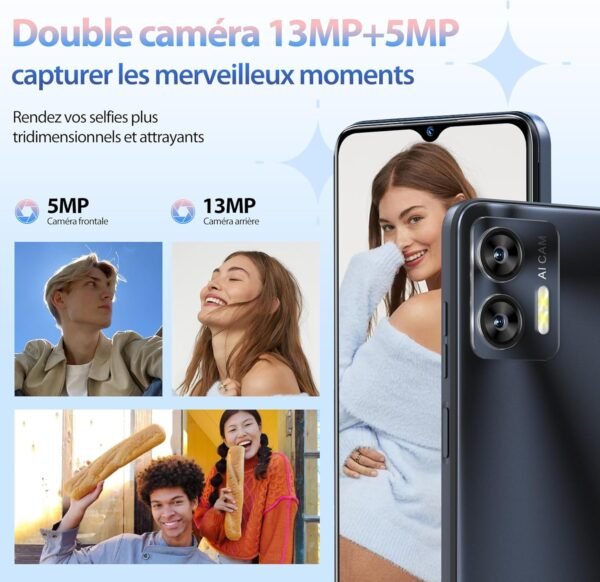 OUKITEL C36 Téléphone Portable Débloqué, 12GB+128GB/1TB Extensible, 5150mAh 6.56" HD+ Display Android 14 Smartphone Pas Cher, Octa Core Processor, 13MP Panorama Camera, Dual SIM, Wi-FI, 4G – Image 7