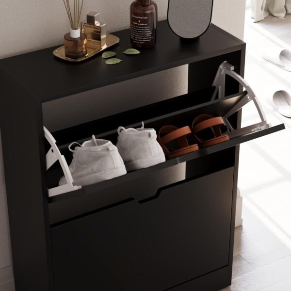 Vida Designs Armoire à Chaussures à 2 tiroirs, Armoire de Rangement à Chaussures Peu encombrante avec 2 tiroirs rabattables, Meuble de Couloir et de Salon, 100% certifié FSC (Noir) – Image 4