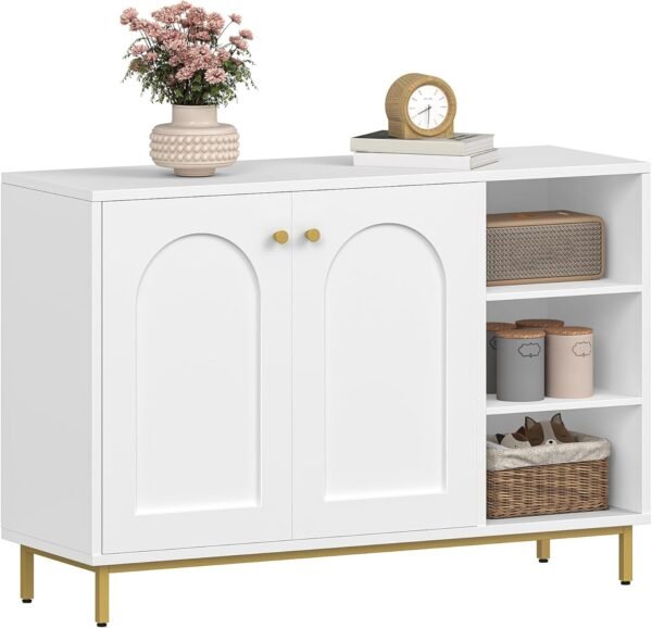 Hzuaneri Meuble de Salle de Bain, Meuble de Rangement, Armoire Salle de Bain, Placard Rangement avec 2 Portes, avec Compartiment Ouvert, Meuble Bas Rangement, Salle de Bains, Le Salon, Blanc SC10203G – Image 9