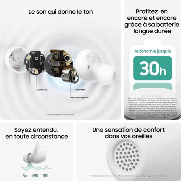 Samsung Galaxy Buds FE Écouteurs sans Fil, Réduction Active du Bruit, Ajustement Confortable, 3 Micros, Commande Tactile, Basses Profondes, Graphite, Version FR – Image 4