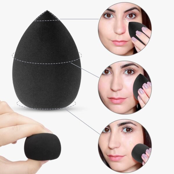 Lot de 6 Éponge de Maquillage avec 3 Houpette Triangle Noir, Eponges pour Fond de Teint Liquide et Poudre Libre, Réutilisables Accessoires Beauty et Outils set – Image 3