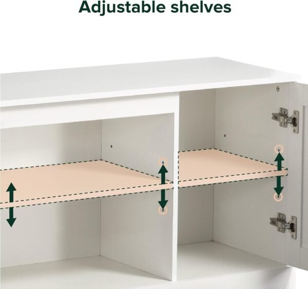 Zinus Bennett Meuble TV - Meuble TV de style rustique avec étagères de rangement et portes - Meuble multimédia en bois - Table polyvalente - Blanc – Image 5