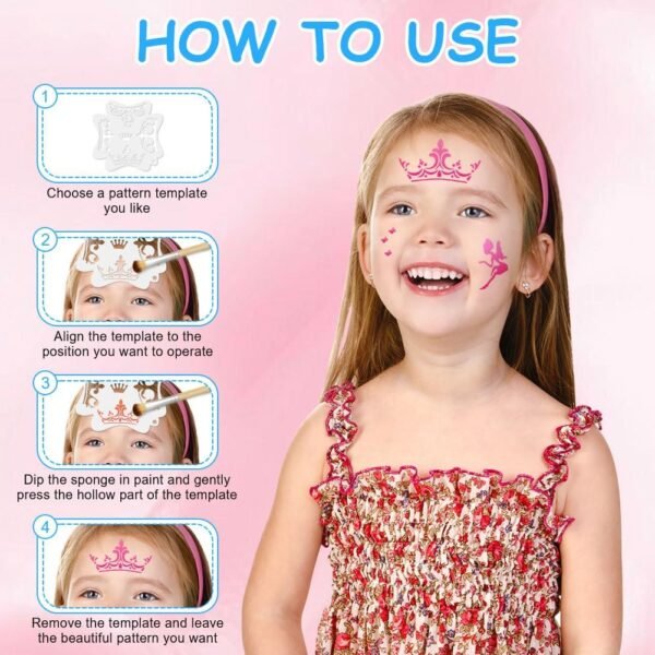 URAQT 20 Pièces Pochoir Maquillage Enfant, Pochoirs de Peinture Faciale Réutilisables Tatouage Enfant de Peinture pour Visage et Corps Halloween Fête de Vacances Cosplay – Image 3