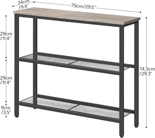 HOOBRO Table Console, Table d'Appoint avec 2 Étagères de Treillis, Table Canapé, Cadre en Métal, Design Industriel, pour Couloir, Entrée, Salon, Chambre et Bureau, Grège EBG73XG01 – Image 3