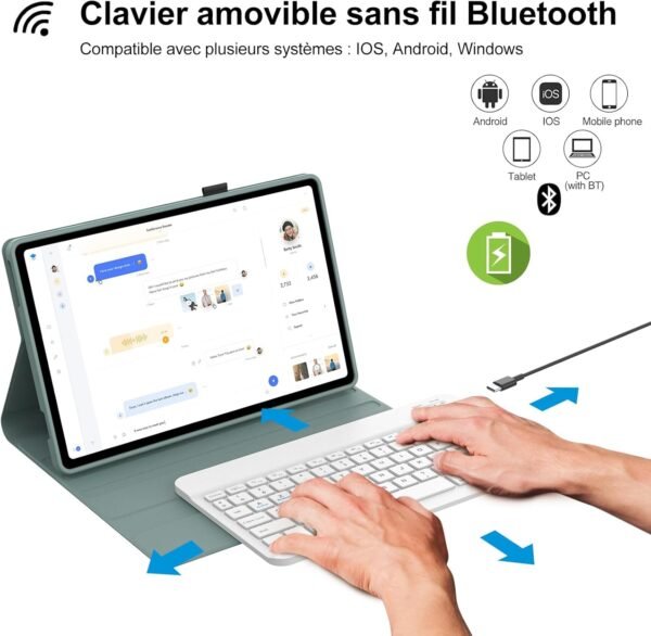 IVEOPPE Coque Clavier Redmi Pad SE 11 Pouces, Coque en Cuir avec Clavier Bluetooth Magnétique Amovible AZERTY Français pour Xiaomi Redmi Pad SE 11" 2023, Vert foncé – Image 3