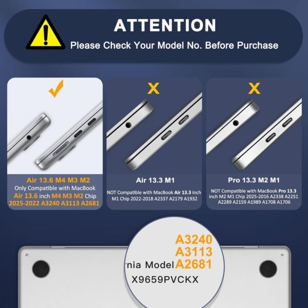 MOSISO Compatible avec MacBook Air 13,6" version 2022 A2681 M2 avec écran Retina liquide Touch ID, coque rigide en plastique, protecteur de clavier, protecteur d'écran et adaptateur de type C, transparent – Image 2