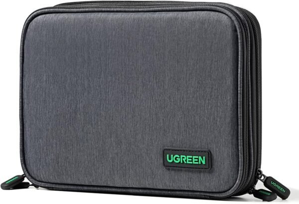 UGREEN Sac Rangement Câble Électronique de Voyage Multifonctionnel Sacoche Protection Antichoc, 2 Couches, pour Tablette Chargeur Adaptateur Disque Dur Externe USB Écouteur