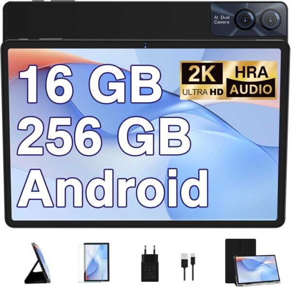 GOODTEL Tablette Tactile 11 Pouces Android 16GB RAM+256GB ROM(TF 1TB), Octa-Core, 8600mAh,2K Écran 2000 * 1200, WiFi 5G, GPS, Bluetooth 5.0, 13MP+5MP, Corps en Métal, avec Cas, Noir