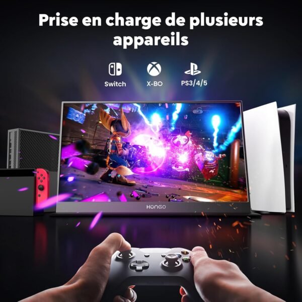 HONGO Moniteur Portable, Laptop Écran Portable 15,6" 1080P IPS Écran PC Portable Haut-parleurs Intégrés, Moniteur pour Ordinateur Portable, PC, Mac, X-Bo, Switch, Deuxième Ecran Portatif USB C – Image 6
