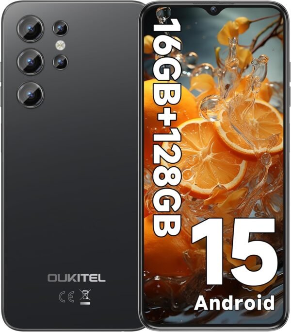 OUKITEL C1 Smartphone Pas Cher Android 15, 16(4+12)Go +128Go(TF 1TB) Telephone Portable Pas Cher, 6.52" HD+ Écran, 5150mAh Telephone, 13MP+5MP Téléphone Gaming, Triple 4G SIM/GPS/Fingerprint/OTG/3.5mm