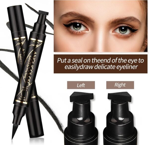 Anglicolor Eye liner Tampon 2en1 Imperméable, Eye liner Noir Waterproof Liquide Stamp, Eyeliner Tampon Longue Durée, de maquillage double tête pour maquillage 2 comptes (A) – Image 2
