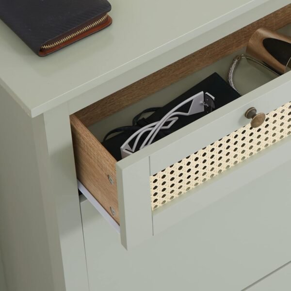 HOMCOM Meuble à Chaussures, 2 Portes battantes, 2 tiroirs réglables, bohème Chic en Bois Effet rotin – Image 8