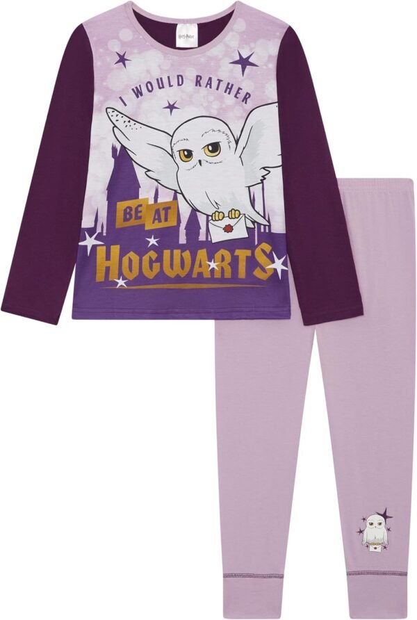 Harry Potter Pyjama pour Fille, Ensemble 2 pièces à Manches Longues avec Hedwige, Lilas, 5 à 14 Ans