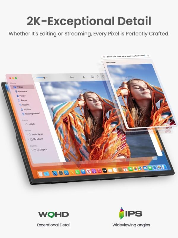 UPERFECT 24.5" 2K 165Hz Écran Portable avec Screen IPS QHD 2560 x 1440 Mini HDMI USB C pour PC Laptop Console de Jeu, Moniteur Mobile Compatible VESA – Image 3