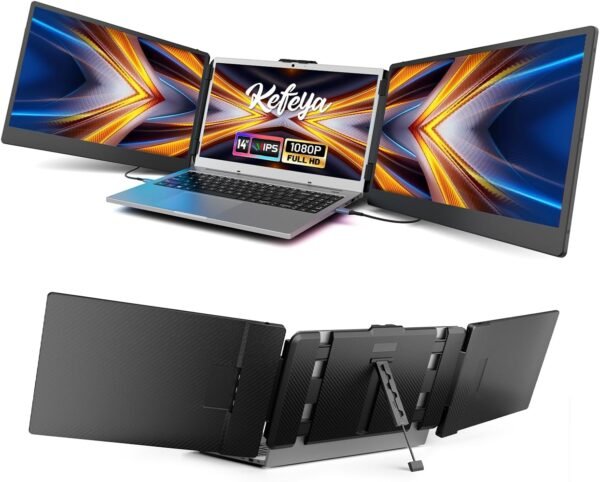 KEFEYA Moniteur Portable pour Ordinateur Portable, 14" Full HD IPS Display, Extension D'écran pour Ordinateur Portable,Compatible avec Mac Windows Chrome