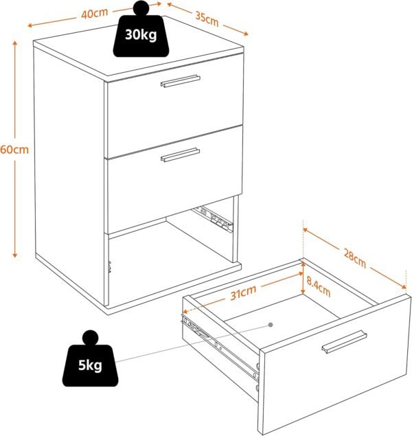 Yaheetech Table de Chevet Noir, Table de Nuit en Bois, Chevet de Lit avec 3 Tiroirs 40 x 35 x 60 cm Meuble de Rangement pour ChambreSalon Bureau – Image 3