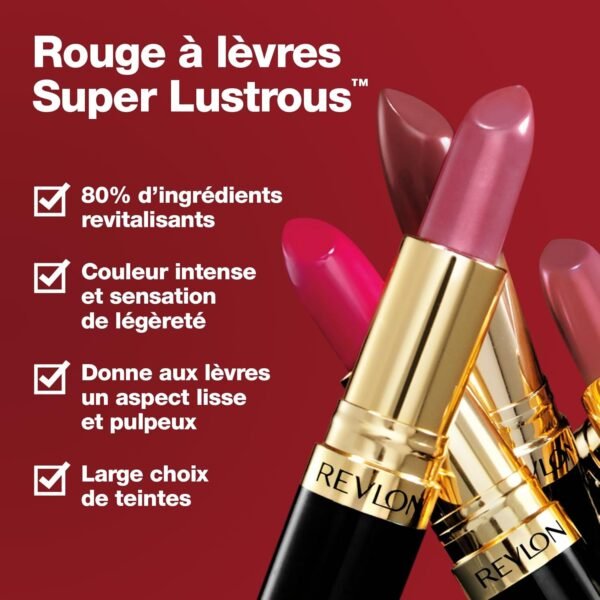 REVLON Rouge à lèvres Super Lustrous, Formule crémeuse pour des lèvres douces et pulpeuses, Sensation d'hydratation, 535 Rum Raisin, 4,2g – Image 2