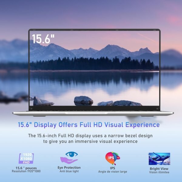 Ekonavi Ordinateur Portable 15,6 Pouces, processeur Notebook Celeron N4000 8 Go de RAM LPDDR4 et SSD 256 Go Win11 Pro, écran IPS 1920 * 1080 Ultra-Mince et Portable/BT4.2/WiFi 5, USB3.0 * 2 – Image 3