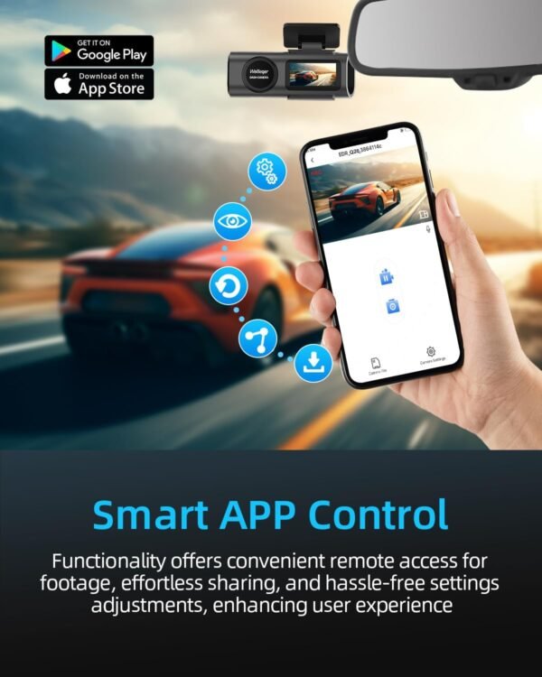 Caméra Embarquée WiFi Avant Arrière 4K+1080P,Dashcam avec Carte SD 64 G, Contrôle par Application,Vision Nocturne, Capteur G, Enregistrement en Boucle, WDR – Image 2