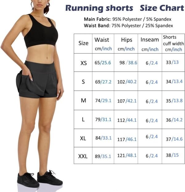 COTOP Short de Course pour Femmes,2 en 1 Short de Sport pour Femmes avec Poche,Taille Haute Short à séchage Rapide pour Fitness,Jogging,entraînement – Image 5