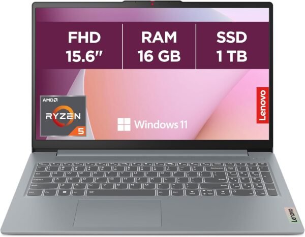 Lenovo IdeaPad Slim 3 15ABR8 - Ordinateur Portable 15.6'' FHD (AMD Ryzen 5 5625U, RAM 16Go, SSD 1To, AMD Radeon Graphics, Windows 11 Home) Clavier AZERTY Français - Gris